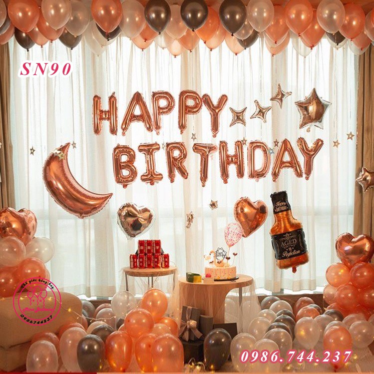 Set Bóng Bay Trang Trí Sinh Nhật Happy Birthday Màu Rose Gold