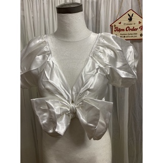 [Sẵn Hàng]♥️Áo Croptop Lụa Satin Buộc Nơ Trắng(ảnh thật)Size S,M,L