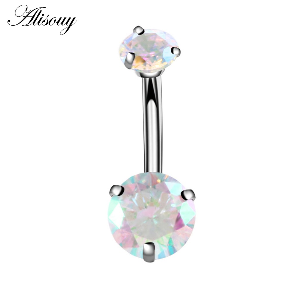 Alisouy 1 Khuyên Rốn Đính Đá zircon Màu Bạc Thời Trang