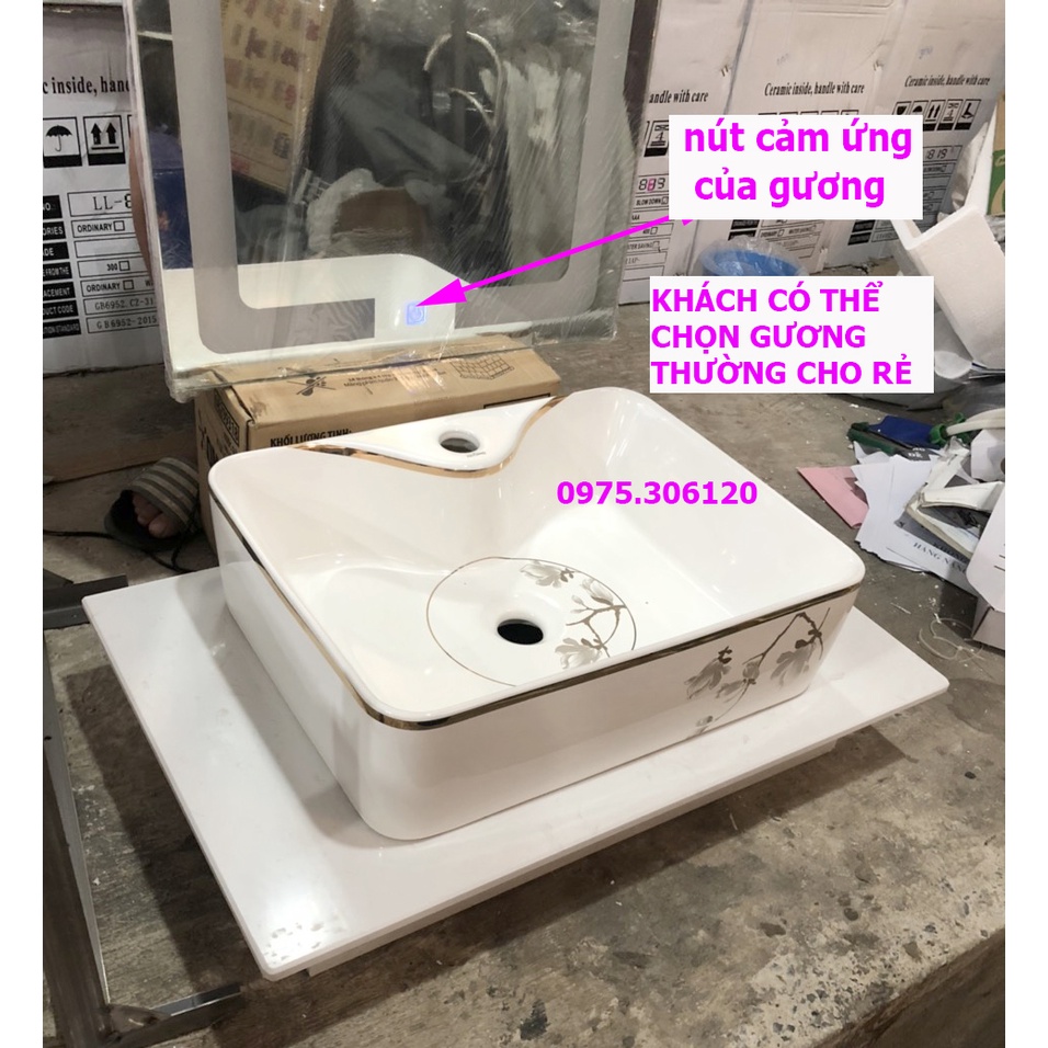 COMBO Chậu rửa mặt LAVABO+BÀN ĐÁ+GƯƠNG LED CẢM ỨNG, thiết bị nhà tắm nhà vệ sinh