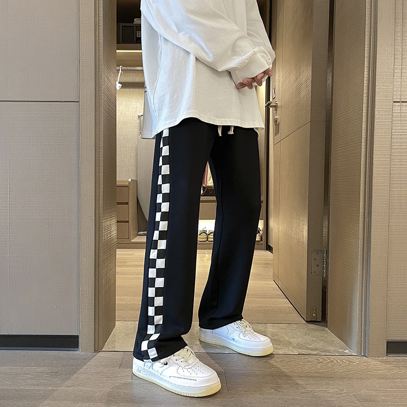 Quần ống rộng Họa Tiết Sọc Caro Phong Cách Hàn Quốc Thời Trang Thu Đông Cho Nam