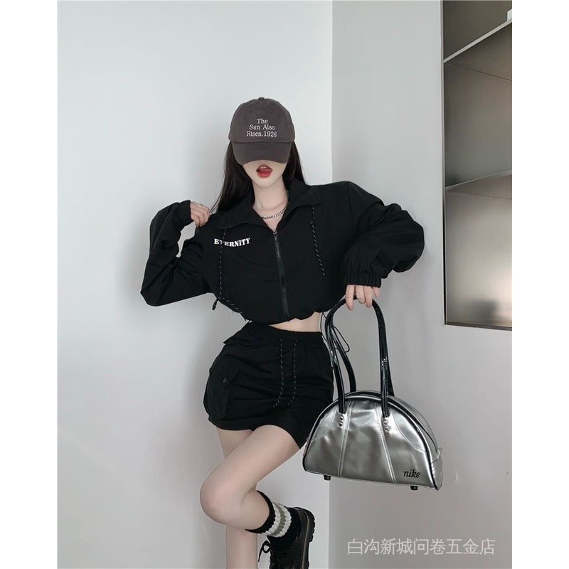 Bộ Áo Khoác Thể Thao + Chân Váy Ngắn Phối Dây Rút Cá Tính Thời Trang Cho Nữ