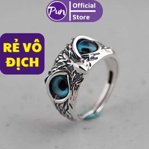 Nhẫn nam nữ không gỉ mạ bạc kích thước điều chỉnh mặt cú mèo đính đá PUN thời trang unisex -  N Eagle Ring