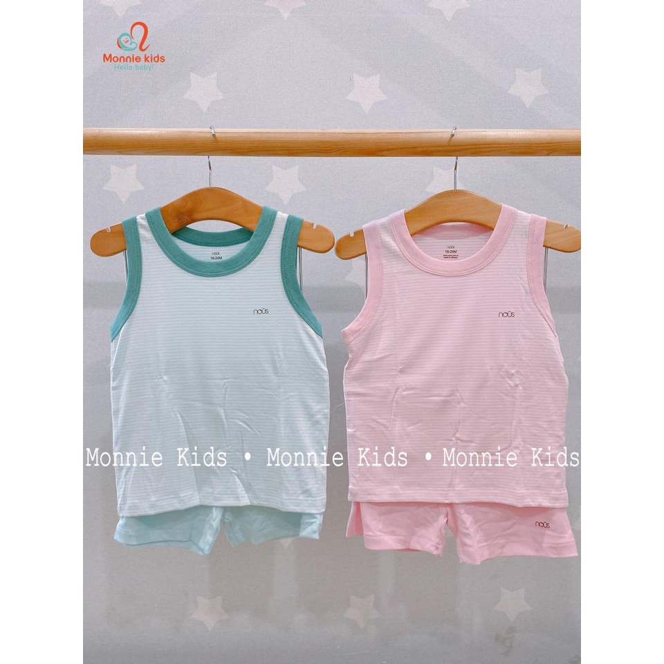 Bộ quần áo ba lỗ Nous Petit kẻ hồng nhạt trắng 6M, 9M, 12M, 18M - Monnie Kids