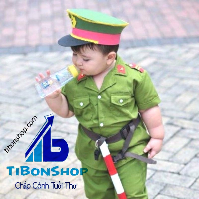 Bộ quần áo công an-Cảnh Sát Xanh Đầy Đủ Phụ-Đồ Hoá Trang Cho Bé