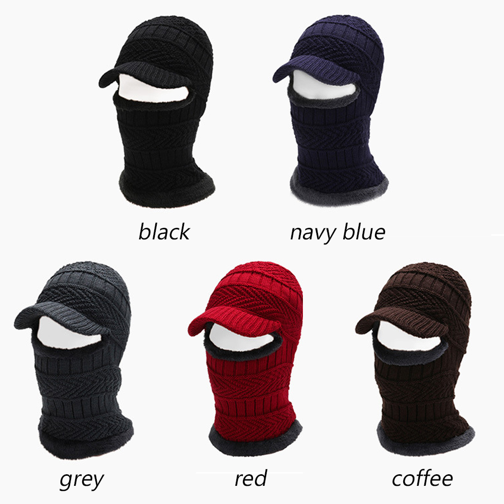 Mũ len dệt kim có lớp lót che phủ toàn bộ khuôn mặt giữ ấm mùa đông thời trang cho nam và nữ