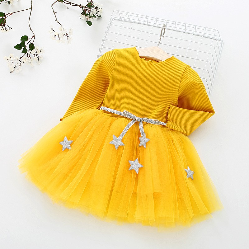 Váy thu đông bé gái  họa tiết đính ngôi sao xinh xắn dành cho bé 1-4 tuổi VT02