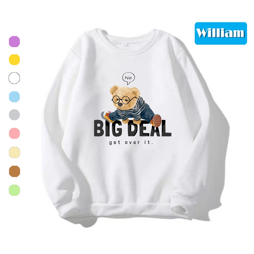 Áo sweater nam nữ in hình Gấu dễ thương chất nỉ dày dặn, hợp làm áo cặp William - DS174