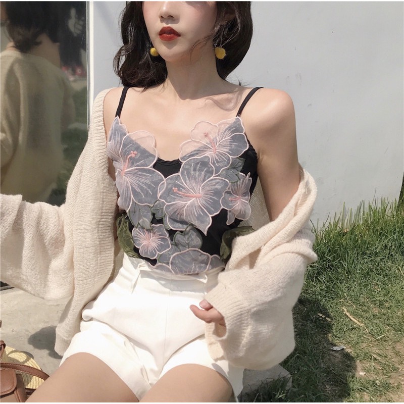 áo hai dây đáp hoa nổi