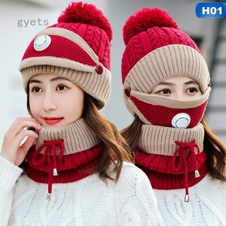 Set mũ len + khăn quàng cổ + khẩu trang giữ ấm mùa thu đông dành cho nữ