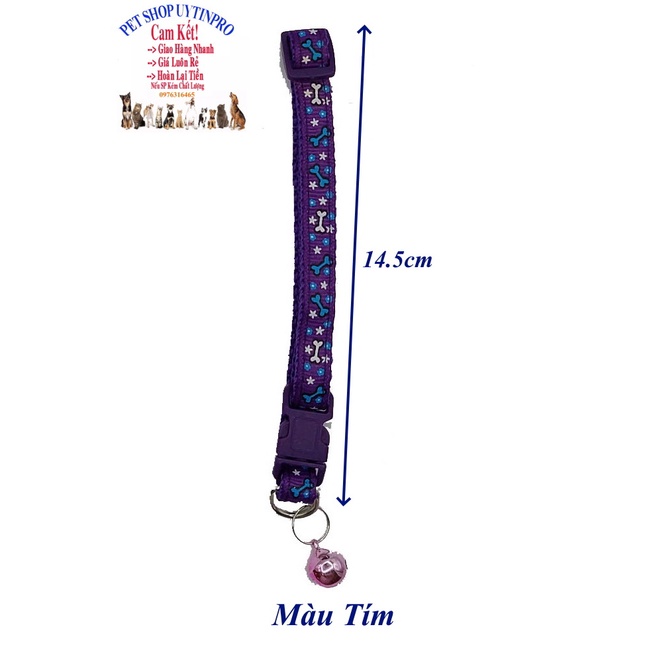 Vòng cổ kèm chuông cho Chó Mèo dưới 5kg Bản rộng 1cm In hình khúc xương và ngôi sao Chất liệu dù chắc chắn, An toàn