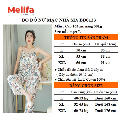 Bộ đồ nữ mặc nhà hai dây, quần dài chất vải lanh cotton thoáng mát nhiều màu, mã BD0123