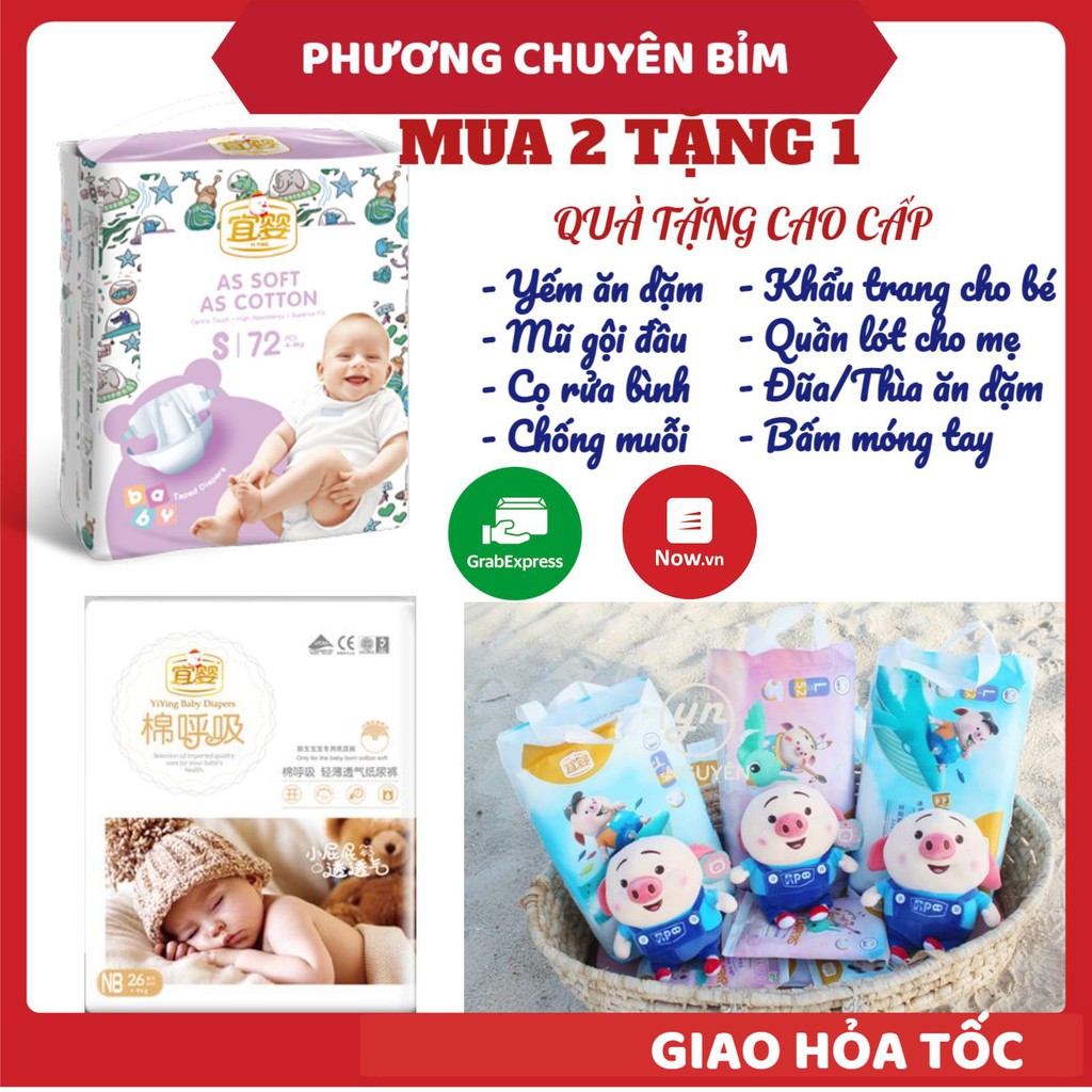 Bỉm Yiying FREESHIP Yiying Bông/Yiying Baby/Yiying Heo Chính Hãng Xuất Âu Quần/Dán Đủ Size S72/M60/L52/XL44/XXL40