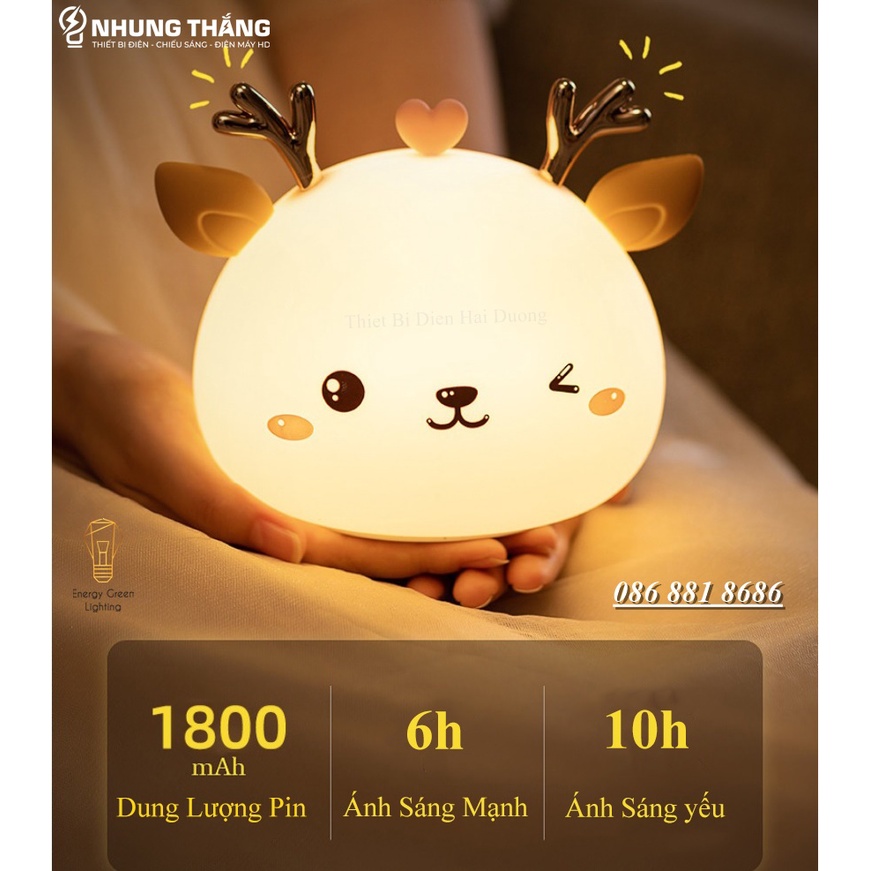 Đèn Ngủ Chú Tuần Lộc Siêu Dễ Thương WH-A19 - Thay Đổi Màu Sắc Tùy Thích - Silicon Mềm Mại Siêu Bền-Pin Sạc Tích Điện