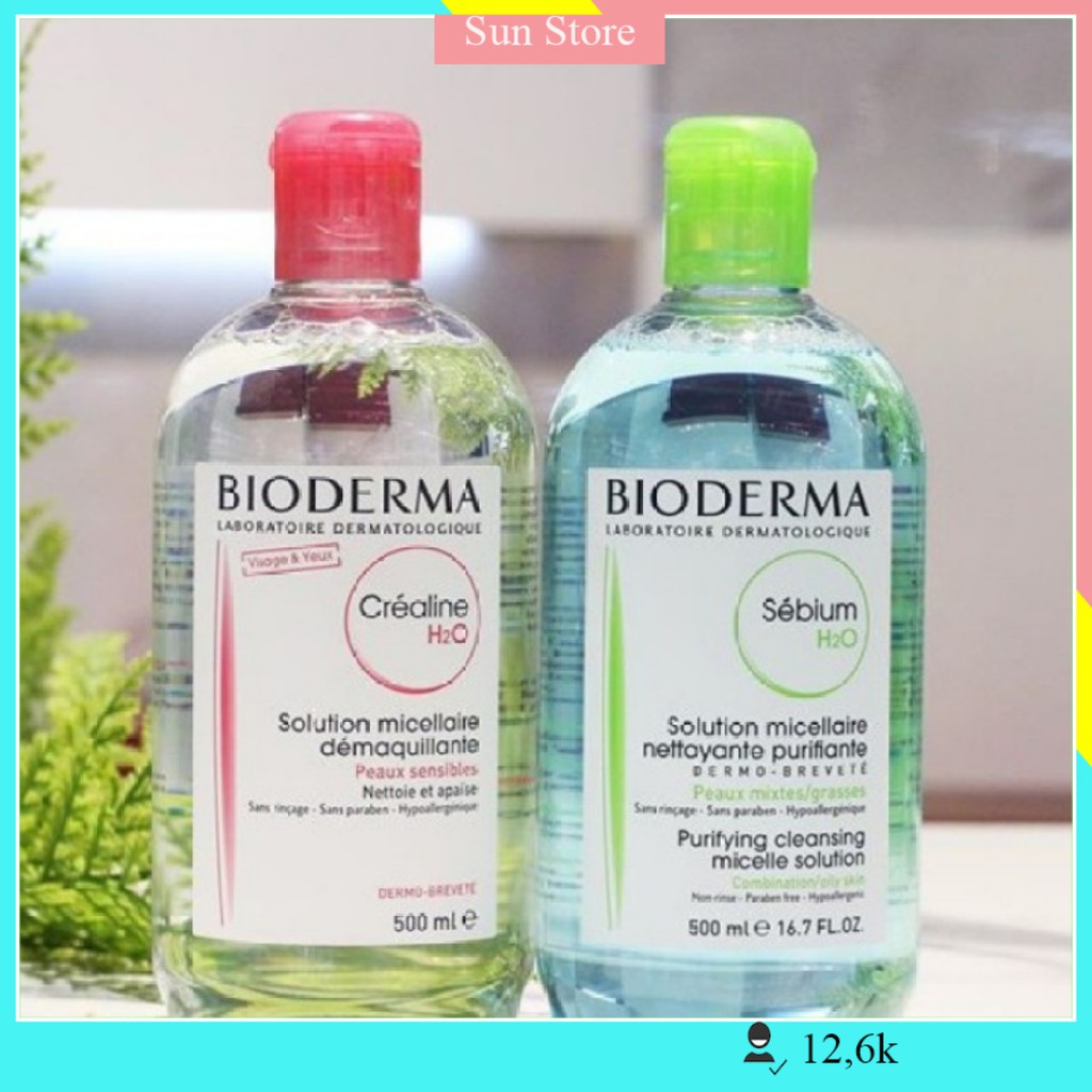 Nước tẩy trang BIODERMA Sensibio H2O Pháp cho da dầu và da nhạy cảm hồng- xanh 500ml