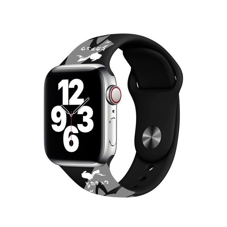 Dây đeo silicon màu đen Pikachu thích hợp cho đồng hồ thông minh Apple Watch 38 40 42 44 mm iWatch Series SE 6 5 4 3 2