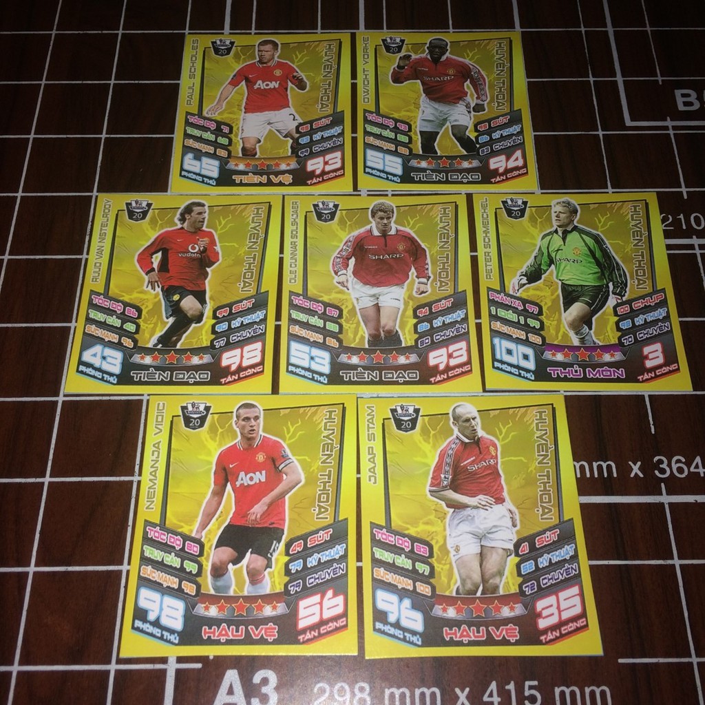 [THẺ IN] Trọn bộ 24 thẻ cầu thủ bóng đá Huyền thoại câu lạc bộ Manchester United kích thước thẻ Poca
