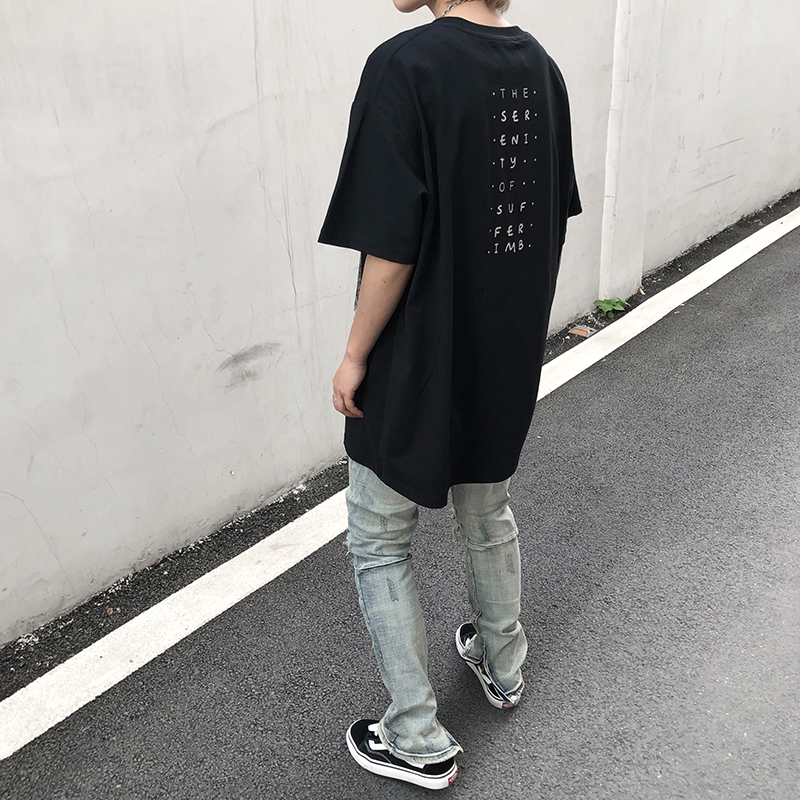 【Black】S-3XL Oversized Tshirt Couple Shirts Korean Tops Baitai Short-sleeved Harajuku Round Collar Temperament New Trend of Literature and Art Fashion T-shirt Ins Fashion Loose T-shirt