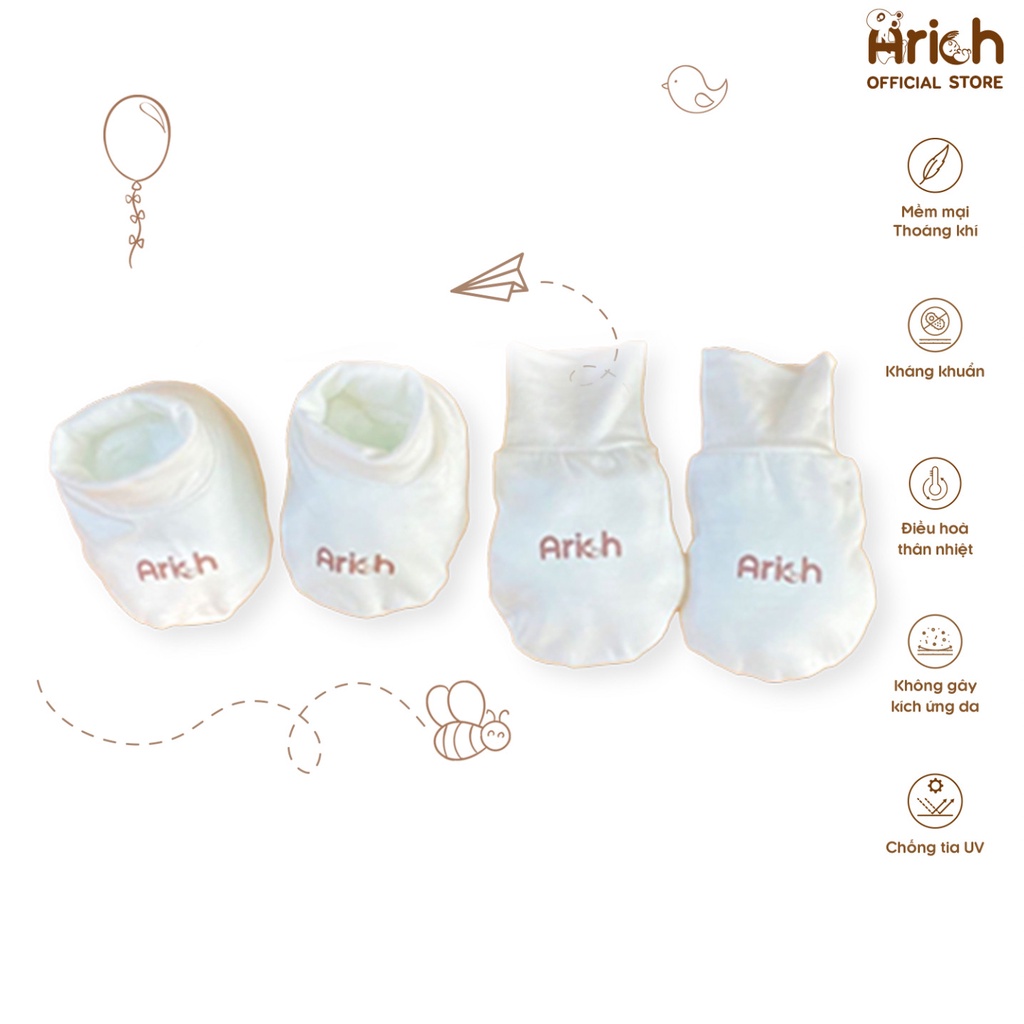 Set bao tay, bao chân Arich mẫu trơn cho bé sơ sinh (0-6M)