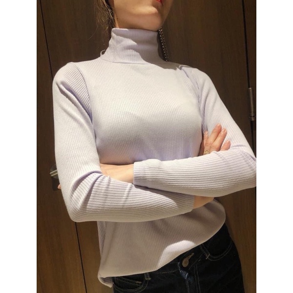 Áo len cotton cổ cao