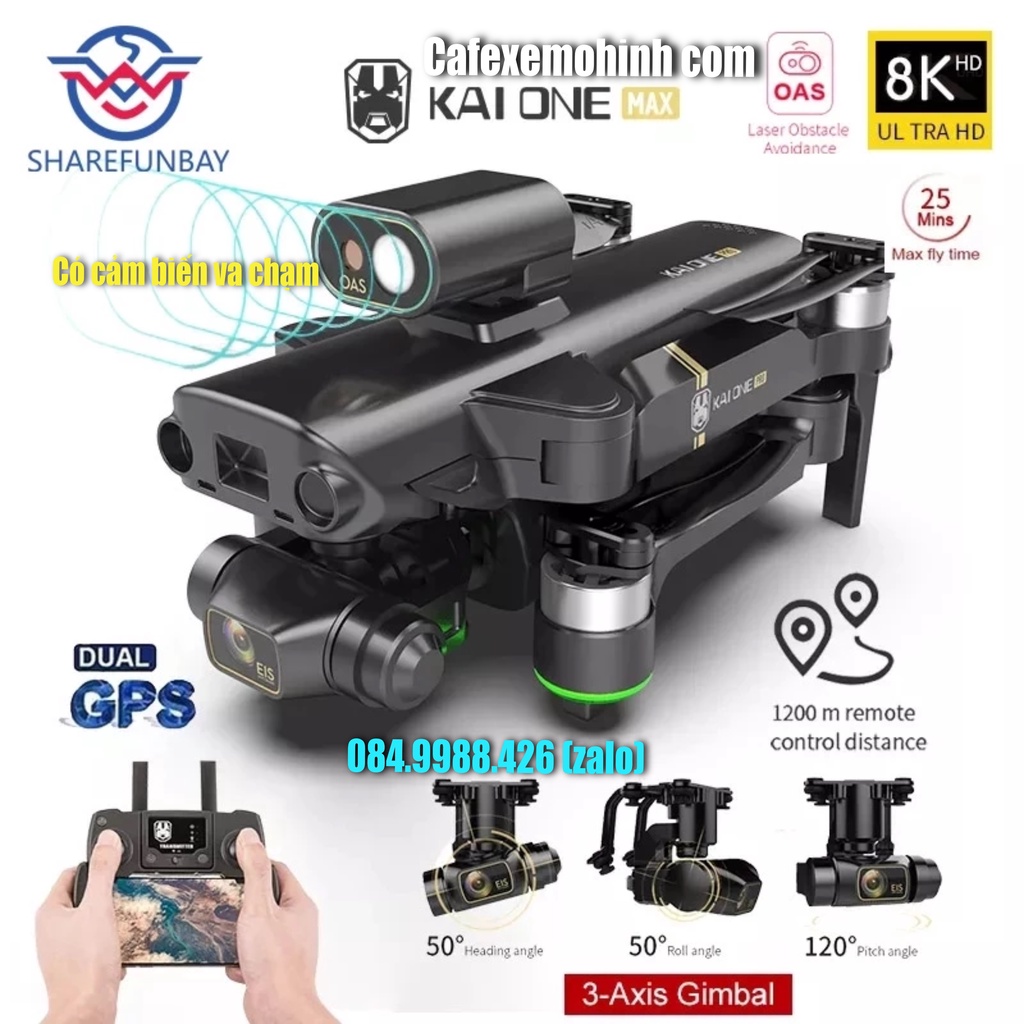 Flycam Kaione Max 4k gimbal 3 trục bay 1200m có cảm biến va chạm