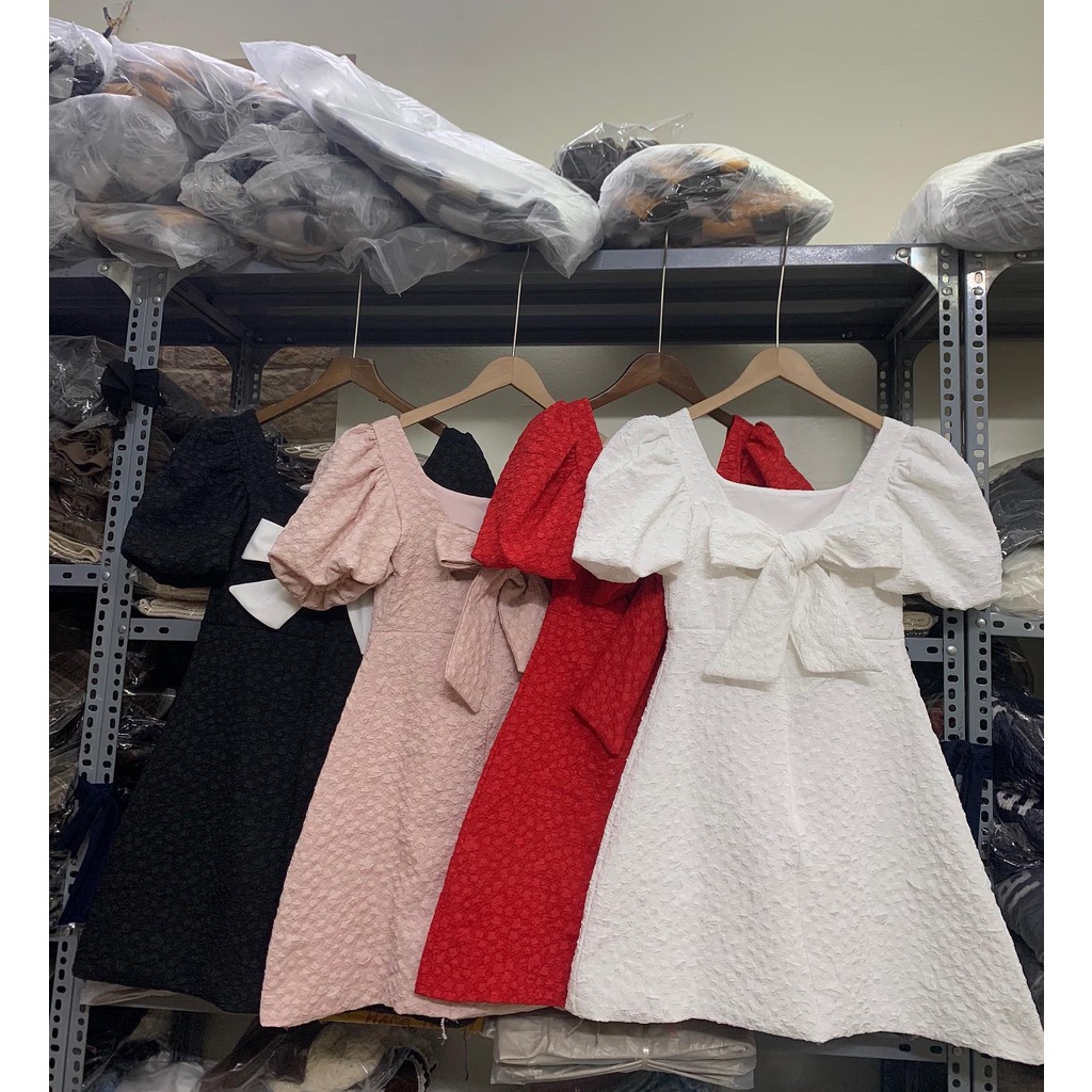 (FREESHIP) Đầm xốp gấm thắt nơ Miho house