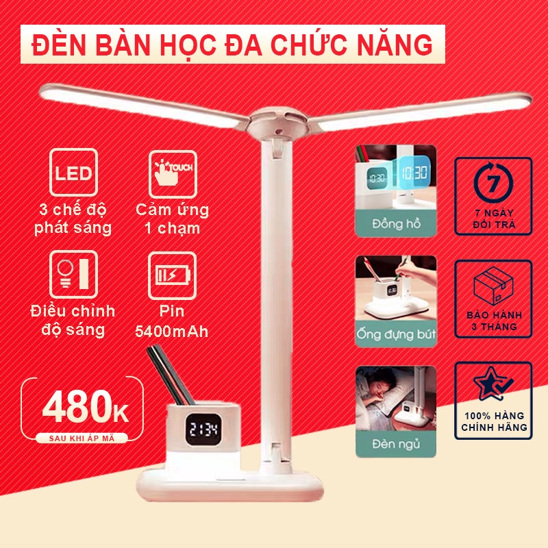 Đèn Học Để Bàn, Đèn Bàn Học Chống Cận, Sạc Tích Điện, Chuyển Đổi Màu Sắc, Tùy Chỉnh Độ Sáng, Sạc USB Pin Lớn 5400mAh
