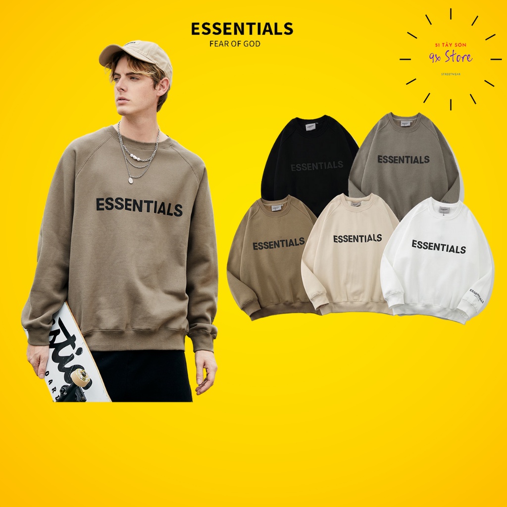 Áo sweater Essentials nỉ bông in nổi hàng cao cấp Ss2022