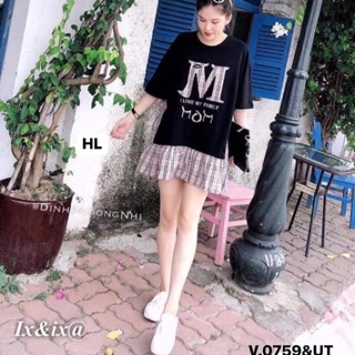 Váy suông chữ m phối kẻ - ut