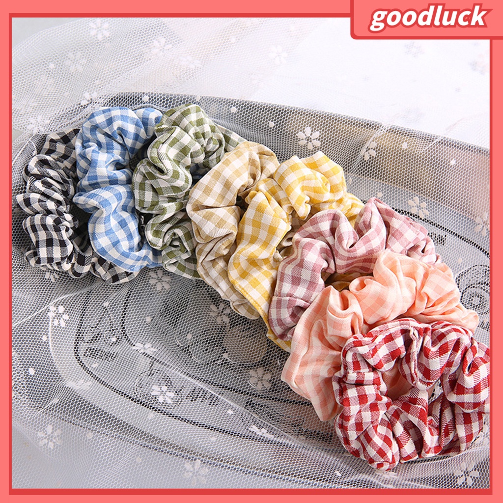 Dây buộc tóc co giãn họa tiết sọc caro phong cách Hàn Quốc xinh xắn cho nữ