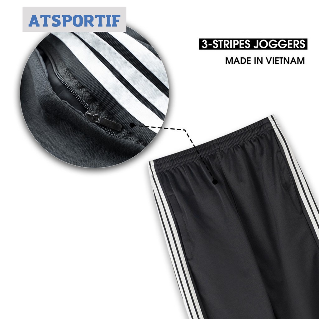 Quần Dài Thể Thao Nam ba Sọc Trắng Vải Nỉ Co Giãn