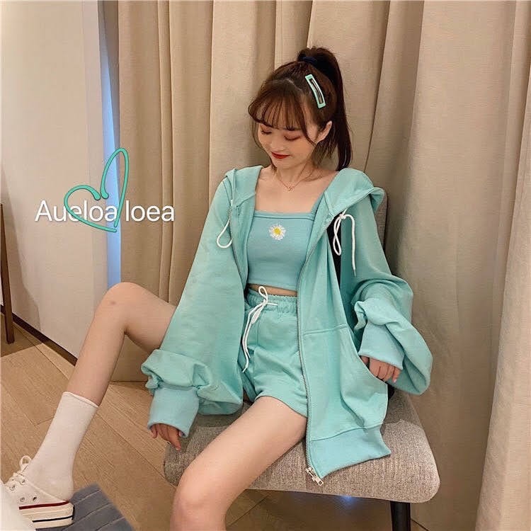 Áo khoác nỉ ngoại trơn túi đắp phối dây kéo đơn giản - ảnh thật | BigBuy360 - bigbuy360.vn