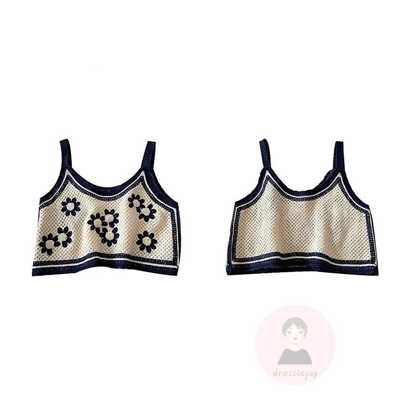 DRE-Women Summer Knitted Camisole,Flower Embroidery Sleeveless Sling Tank Tops