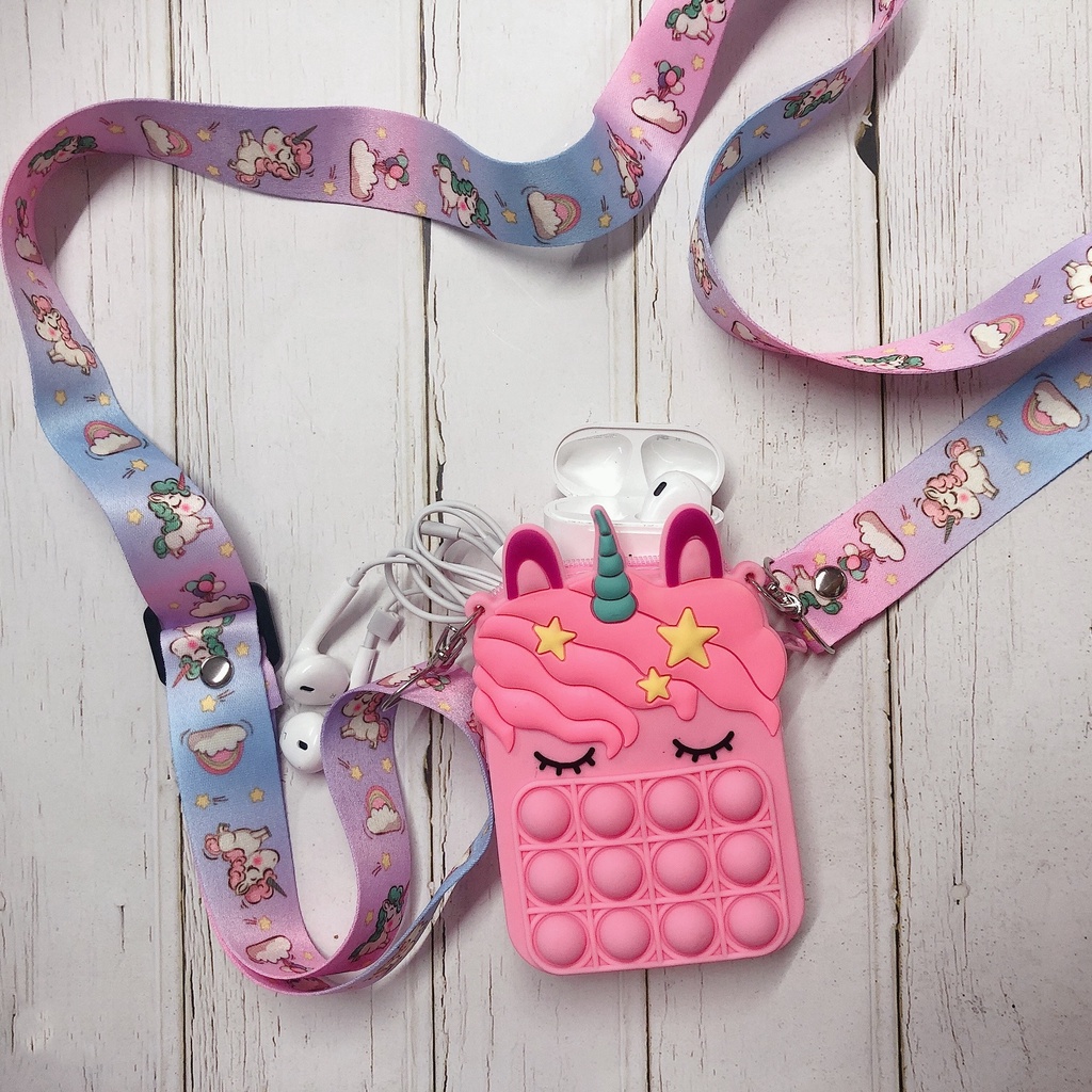 Ví đựng tiền xu mini bằng silicon mềm hình kỳ lân có dây đeo và khóa kéo dễ thương cho bé