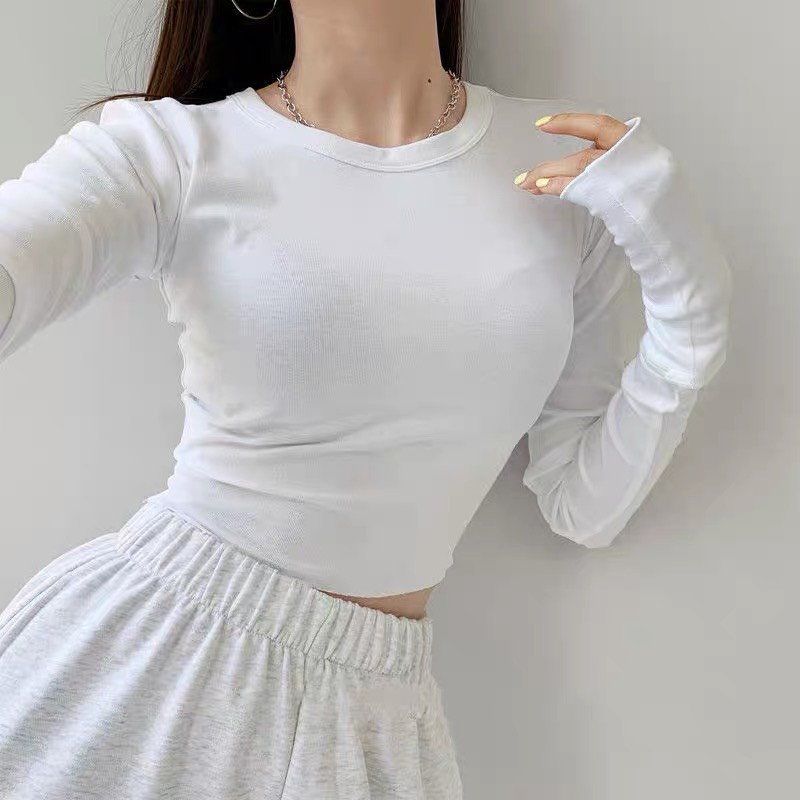 Áo Croptop Dài Tay ôm Body Màu Trơn Chất Bo Tăm Cá Tính