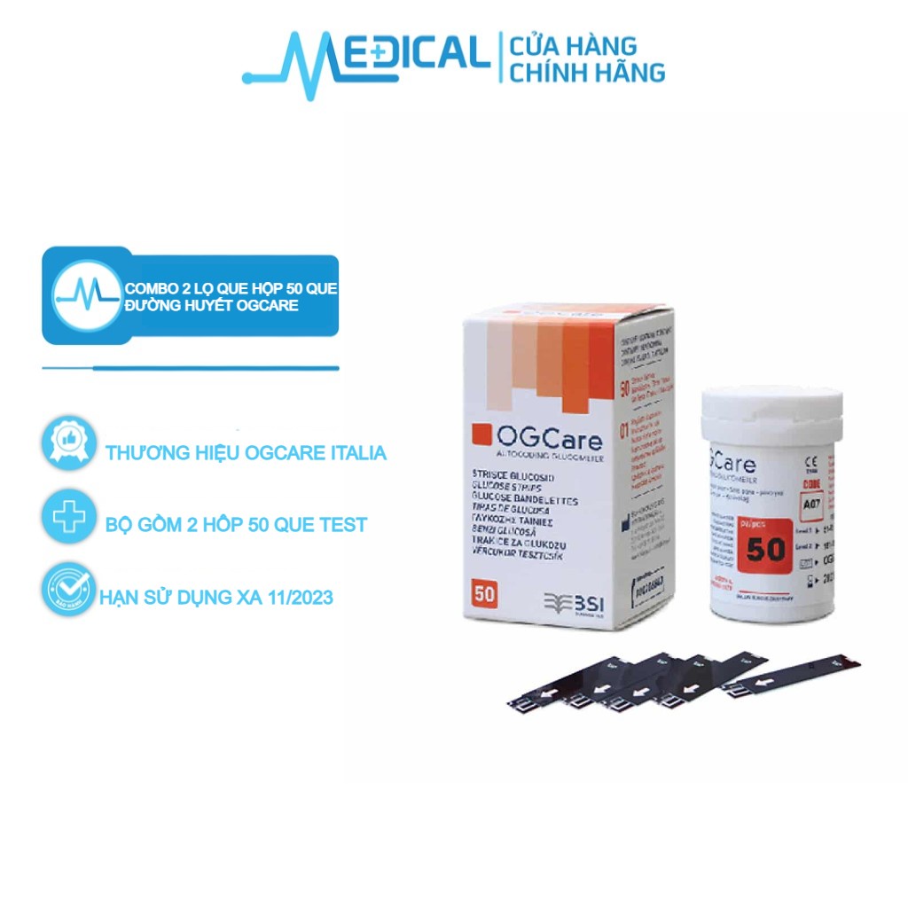 Combo 2 hộp 50 que đường huyết OGCARE dùng cho máy đường huyết Ogcare - MEDICAL