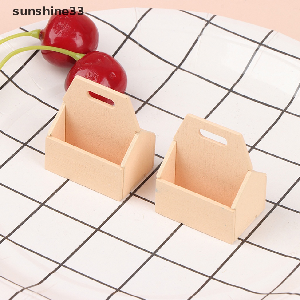 Giỏ đựng trái cây/ thức ăn bằng gỗ tỉ lệ 1 / 12 trang trí nhà búp bê