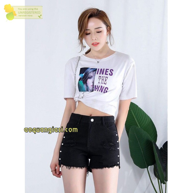 Quần short nữ rách đính hạt cườm 2 bên 2 màu đen, trắng size S,M,L AQGS MT914 rẻ đẹp chuẩn store hàn quốc freeship 50k | BigBuy360 - bigbuy360.vn