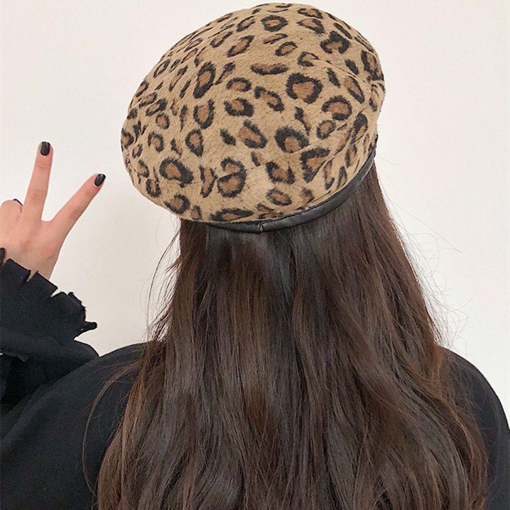 YEW Mũ Beret Họa Tiết Da Báo Phong Cách Retro Dành Cho Nữ