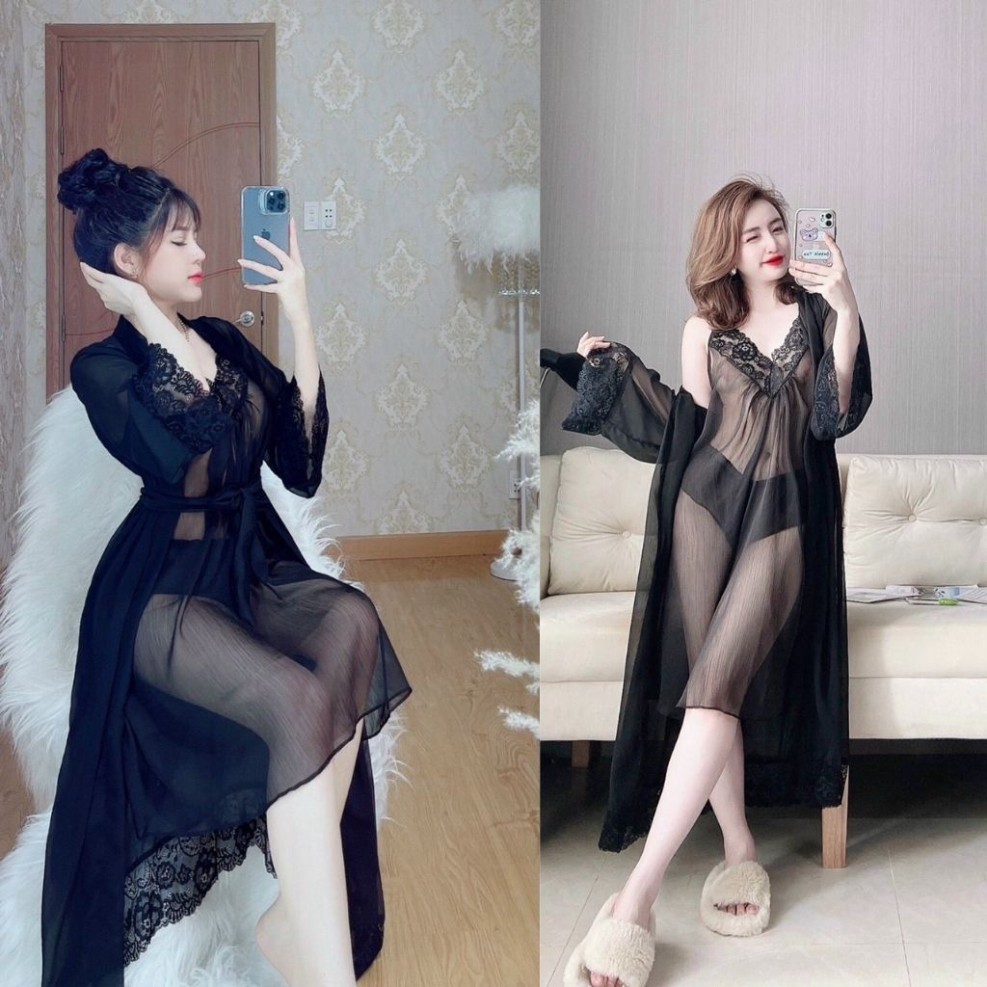 Váy ngủ áo choàng BIGSIZE ❣️FREE SHIP❣️ Đầm ngủ sexy lụa Chiffon Chất Siêu Mát Dáng Siêu Xinh <80kg | BigBuy360 - bigbuy360.vn