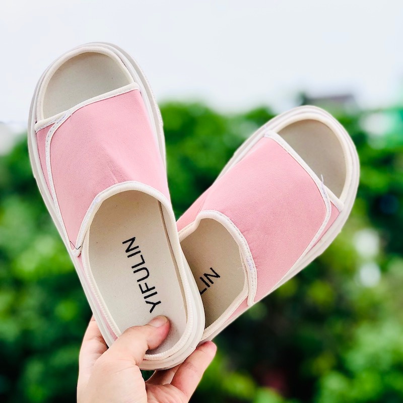 Giày vãi unisex đạp gót ❤️FREESHIP + Hộp❤️ dép quai ngang thể thao nam nữ, sục hở mũi đạp gót chất xịn, đế cao, Hồng