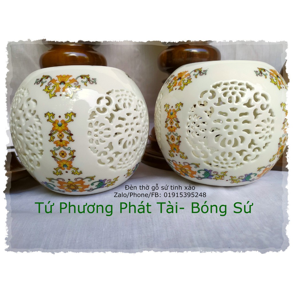 [CHÍNH HÃNG][GỖ GỤ XỊN]Đôi đèn thờ cao cấp TỨ PHƯƠNG PHÁT TÀI (tặng kèm bóng LED dự phòng)