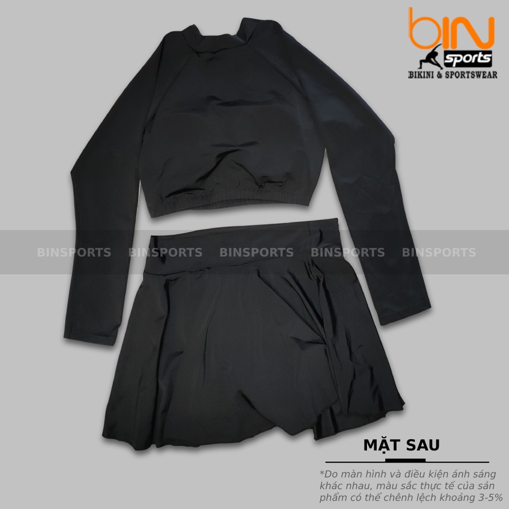 Bikini Nữ Hai Mảnh Aó Crop Dài Tay Quần Váy Có Size Dưới 60Kg Bin Sports BHV131