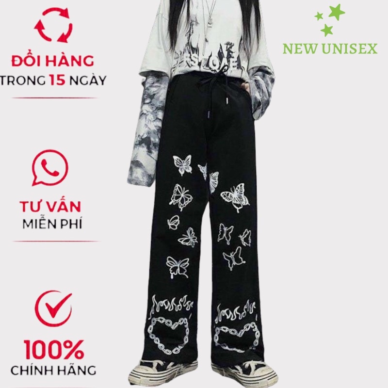 Quần Ống Rộng Nam Nữ In Bướm và Trái Tim, Chất Nỉ Mềm Mát Form Rộng Mặc Thoải Mái [NEW UNISEX]