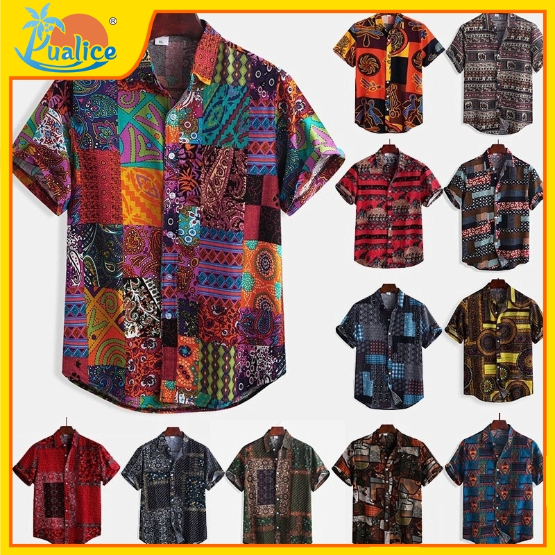 Men's printed short sleeve men's floral shirt T32