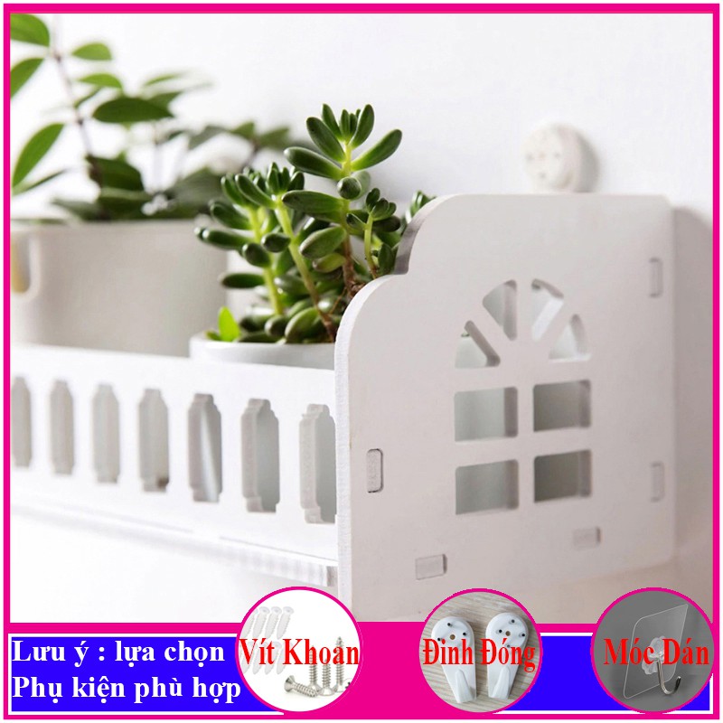 Kệ treo tường trang trí không cần khoan, chất liệu gỗ nhựa cao cấp màu trắng, decor không gian sống - a22