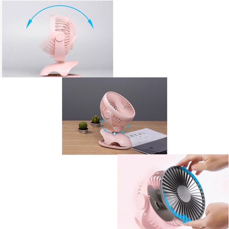 Quạt tích điện usb xoay 360 độ có 4 cấp độ gió dùng kẹp bàn, kẹp xe đẩy cho bé - Haobaby2018
