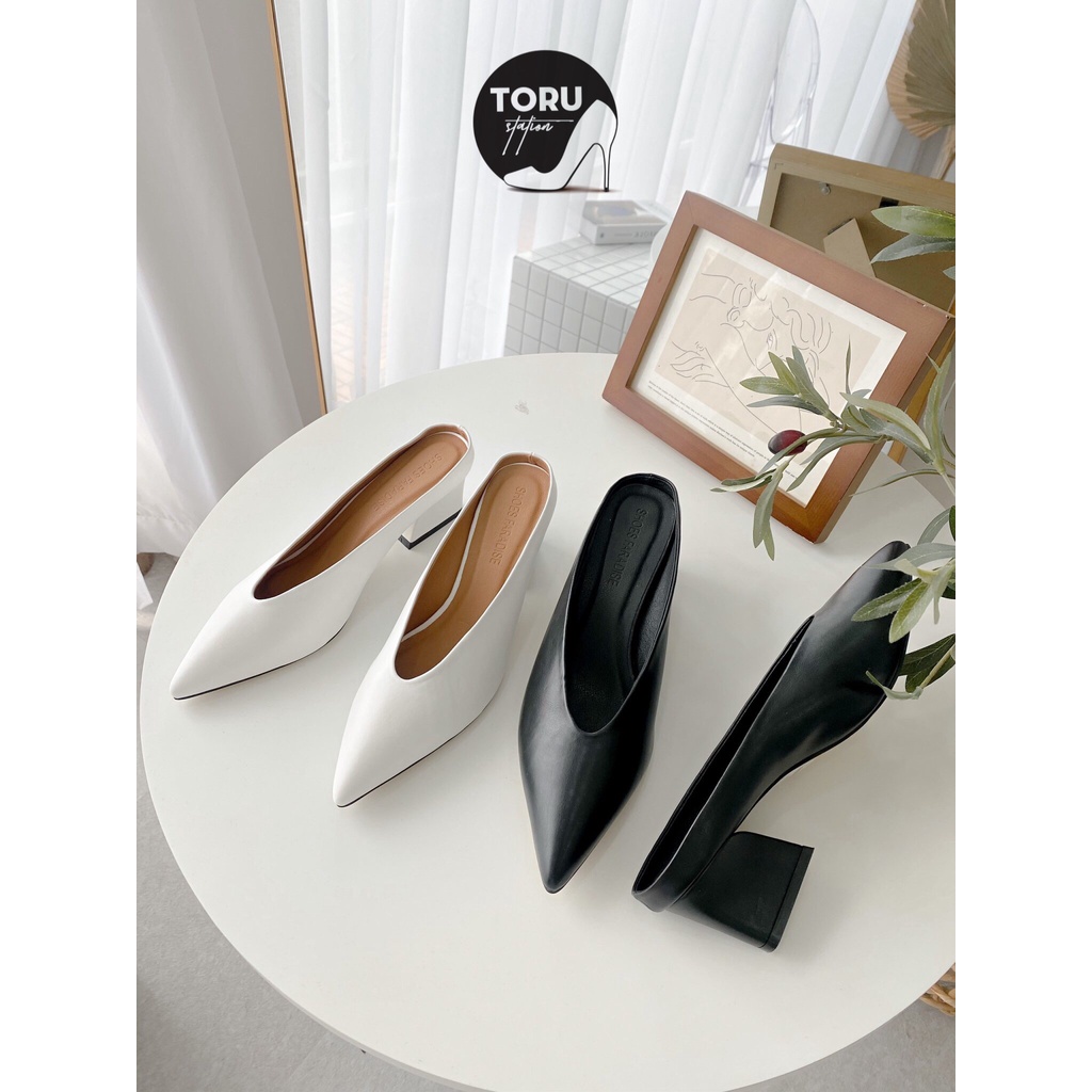Giày sục guốc nữ bít mũi tim gót trụ 5cm thanh lịch, tôn dáng