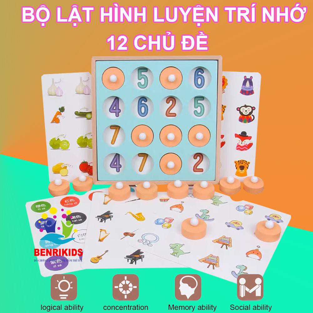 Đồ Chơi Lật Hình Bằng Gỗ 12 Chủ Đề Luyện Trí Nhớ Cho Bé