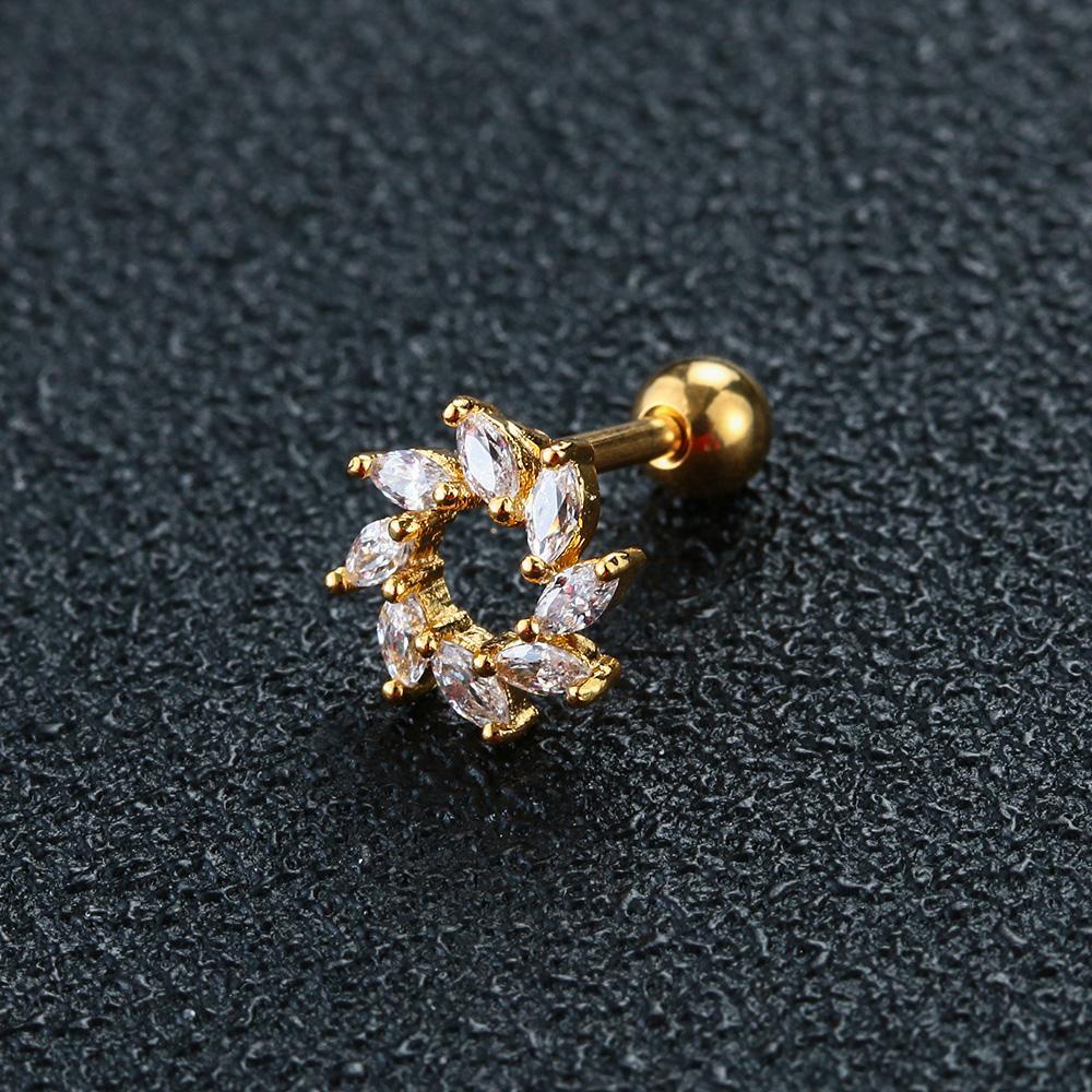 1 Khuyên Xỏ Sụn Tai LEILY|Tháp Eiffel Và Hoa|Nhẫn Thép Không Gỉ Mạ Vàng